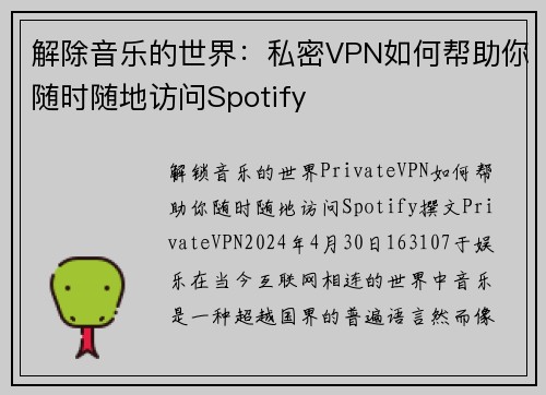 解除音乐的世界：私密VPN如何帮助你随时随地访问Spotify